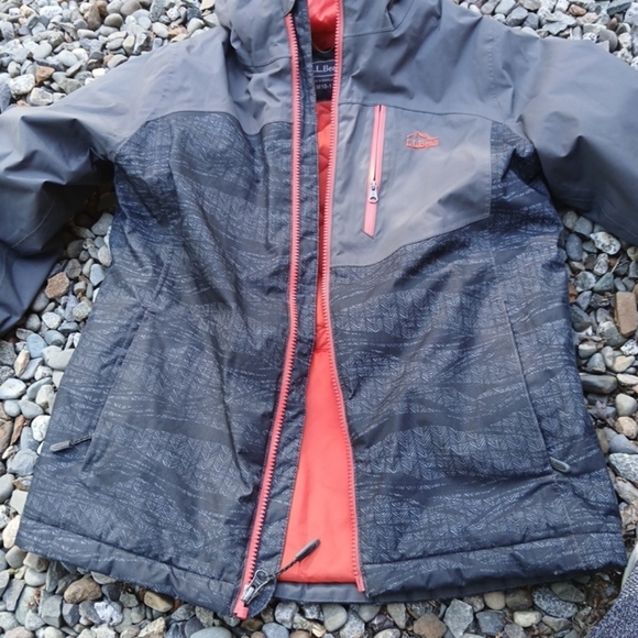 LL Bean Kids TEK Jacket Size M(10-12) Gray Hooded Lined - Picture 2 of 12